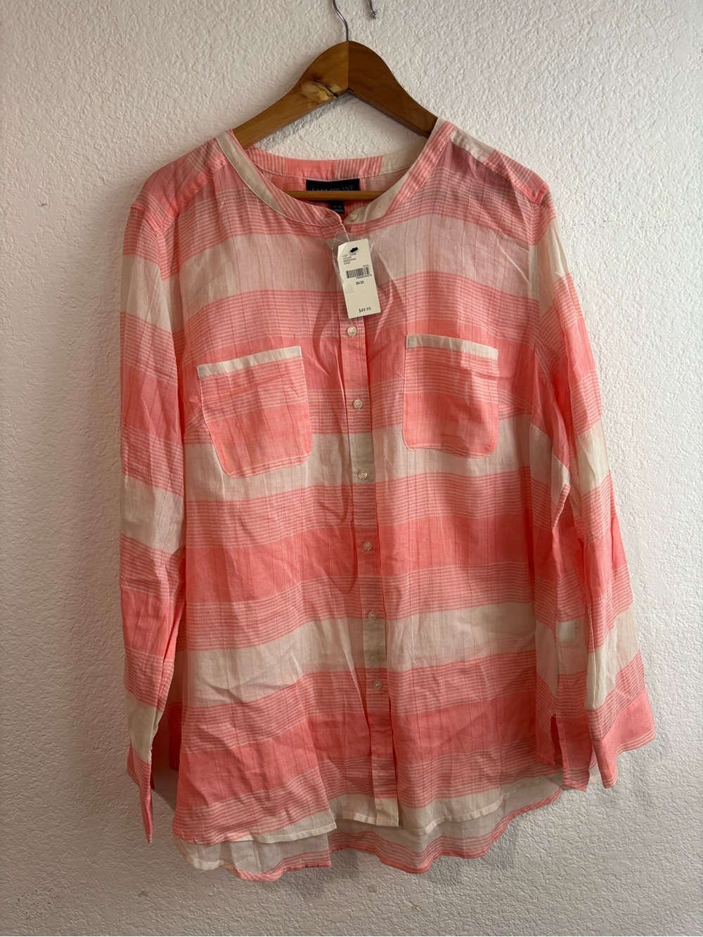 Lane Bryant Cotton Pink Coral White Stripe Button-Down Shirt 18/20